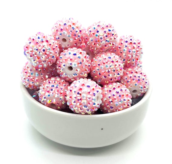 20mm Chunky Bubblegum Pink White Resin Rhinestone Beads