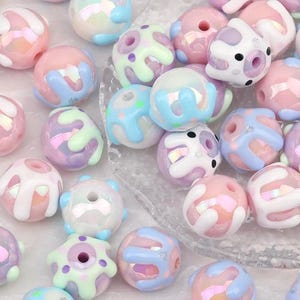 18mm Acrylic Ice Cream Drip Beads, Pastel Pumpkin Shaped, Aurora Effect Colorful Mix