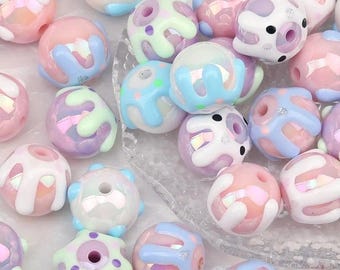 18mm Acrylic Ice Cream Drip Beads, Pastel Pumpkin Shaped, Aurora Effect Colorful Mix