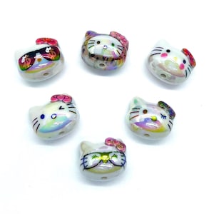 Aurora Kawaii Kitty Acrylic Focal Beads, Hello Cartoon Cat