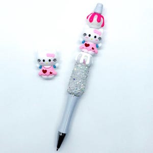 3D Kawaii Kitty Focal Bead, Girl Cat with Pink Bow