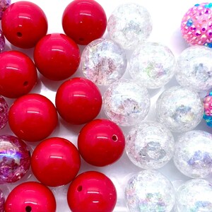 20mm Chunky Bubblegum Bead Mix: Pink, Red, Crackle, & Shiny - 40 Pieces