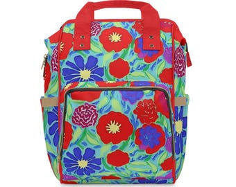 Personalized Tote Bag, Large Diaper Backpack, Customizable Diaper Bag, Baby Nappy Bag, Designer Mom Bag, Poetic Petals