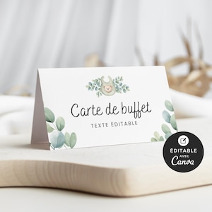 Carte de buffet pour shower de bébé, modèle Canva, en français, imprimable et personnalisable, baby shower, cigogne neutre, BO001