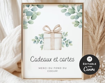 Tisch- und Tischdekoration, Cadeaux et Cartes, Tischdusche, Modell Canva, Französisch, Imprimable und Personalisierbar, Braun Neutrum, BO001