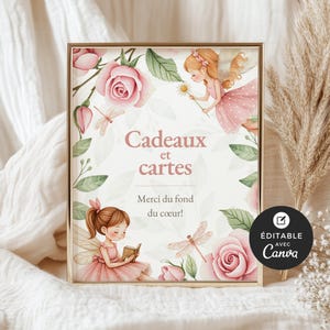 Cadeaux と Cartes、シャワー ド ベベ、モデル Canva、フランス、非現実的で個人的なもの、jardin des fées、BO003 の表の添付