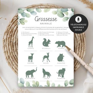 Jeu pour shower de bébé, Grossesse animale, en français, PDF imprimable, baby shower, cigogne neutre, BO001