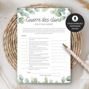 Jeu pour shower de bébé, Guerre des clans Édition bébé, en français, PDF imprimable, baby shower, cigogne neutre, BO001