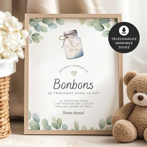 Jeu pour shower de bébé, Devinez combien, PDF imprimable, baby shower, cigogne neutre, BO001