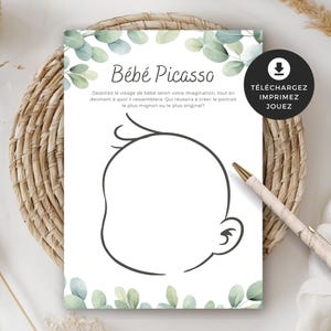 Jeu pour shower de bébé, Bébé Picasso, en français, PDF imprimable, téléchargement instantané, baby shower, cigogne neutre, BO001