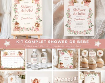 KIT COMPLET pour shower de bébé, français, PDF imprimable, téléchargement instantané, baby shower, jardin des fées, bundle, ensemble, BO003
