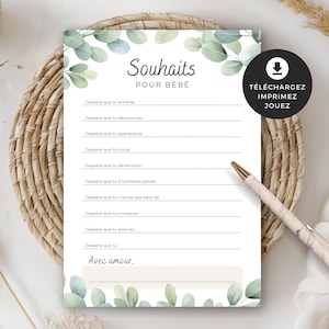 Jeu pour shower de bébé, Souhaits pour bébé, PDF imprimable, baby shower, cigogne neutre, BO001