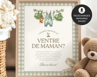 Jeu pour shower de bébé, Combien mesure le ventre de maman?, PDF imprimable, baby shower, Cultivé avec amour, garçon, jardinage, EV006