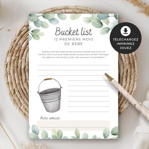 Jeu pour shower de bébé, Bucket-list, en français, PDF imprimable, téléchargement instantané, baby shower, cigogne neutre, BO001