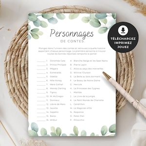 Jeu pour shower de bébé, Personnages de contes, en français, PDF imprimable, baby shower, cigogne neutre, BO001