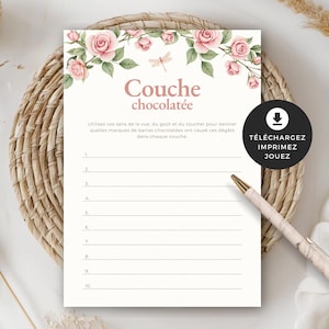 Jeu pour shower de bébé, couche chocolatée, en français, PDF imprimable, téléchargement instantané, baby shower, jardin fées, BO003
