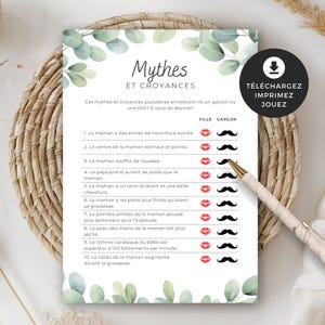 Jeu pour shower de bébé, Mythes et croyances, en français, PDF imprimable, baby shower, cigogne neutre, BO001