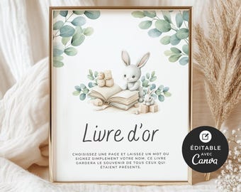 Tischdekoration Livre d'or, Shower de bébé, Modell Canva, französisch, imprimable und personalisierbar, hellrosa, BO001