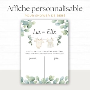 Affiche Prédictions Sexe Bébé, Fille ou Garçon, Shower de Bébé, Modell Canva, francais, unprimable personalisierbar, junge Frau, neutrale Person, BO001 Bild 2