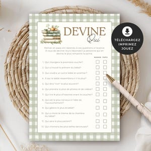 Jeu shower de bébé, devine qui, français, PDF imprimable, téléchargement instantané, baby shower, Cultivé avec amour, garçon, jardin, EV006
