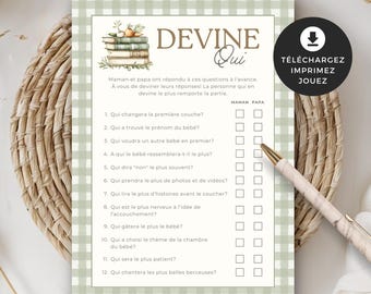 Jeu shower de bébé, devine qui, français, PDF imprimable, téléchargement instantané, baby shower, Cultivé avec amour, garçon, jardin, EV006