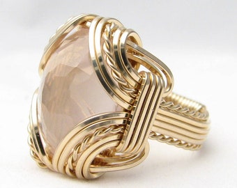 Rose Quartz Ring Wire Wrapped 14 kt Gold  Faceted Gemstone Available 18x13mm 10ct Great Gift Idea