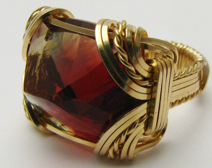 Handmade 14kt Gold Filled Watermelon Andesine Ring: Wire Wrapped Gemstone