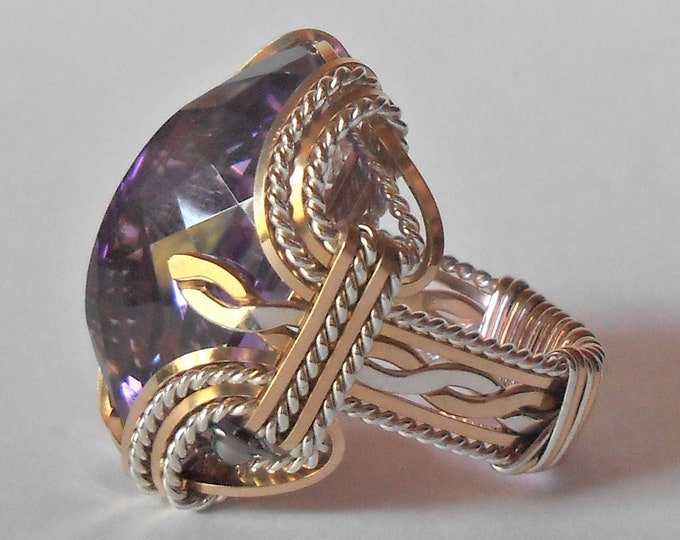 Handmade Sterling Silver Wire Wrapped Amethyst Ring - February Birthstone
