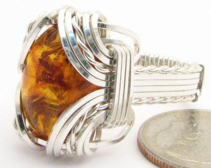 Handmade Sterling Silver Wire Wrapped Amber Ring