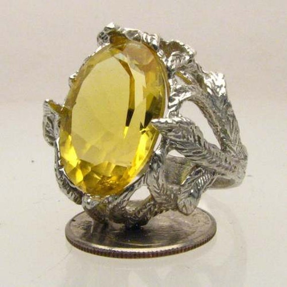 Handmade Solid Sterling Silver Yellow Citrine Faceted Stone Ring great gift Great Gift Idea