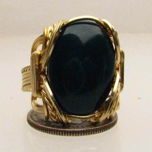 Man made opal Cabochon Opal Ring 14kt Rolled Gold Setting = Wire Wrapped