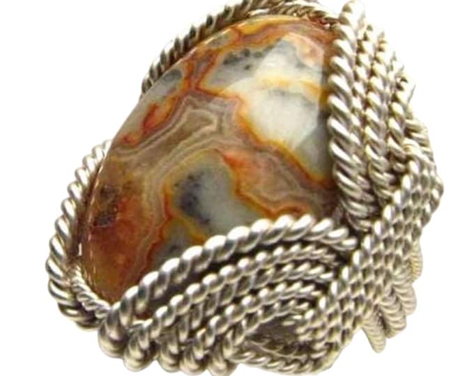 Handmade Sterling Silver Wire Wrapped Crazy Lace Agate Ring