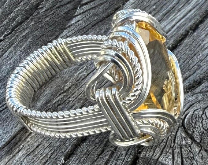 Citrine Ring Sterling Silver Wire Wrapped: Handmade November Birthstone
