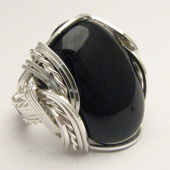 Handmade Sterling Silver Wire Wrap Black Onyx Ring