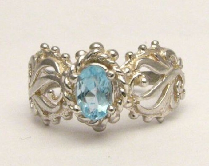 Light Blue Gemstone Spinel Filigree Solid Sterling Silver also in 14kt Gemstone Ring. Custom Sized to fit you.