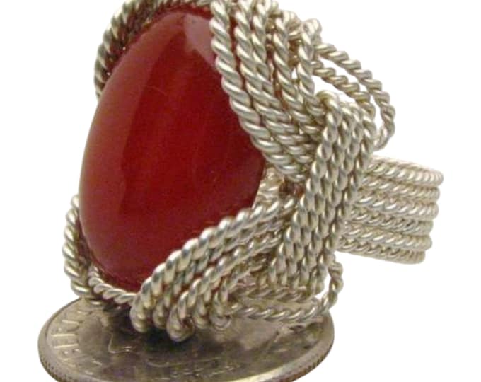 Carnelian Ring Sterling Silver Wire Wrapped Handmade Victorian Style