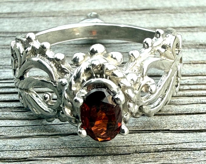 Handmade Sterling Silver Red Garnet Filigree Ring, 6x4mm