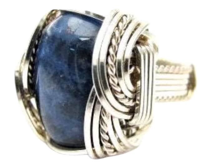 Handmade Wire Wrapped Blue Sodalite Sterling Silver Ring. Custom Personalized Sizing to fit you.