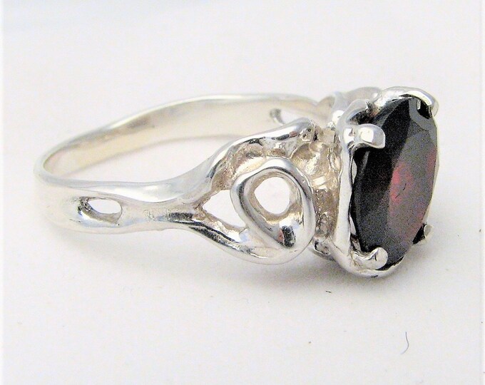 Handmade Gothic Sterling Silver Dark Red Garnet Ring