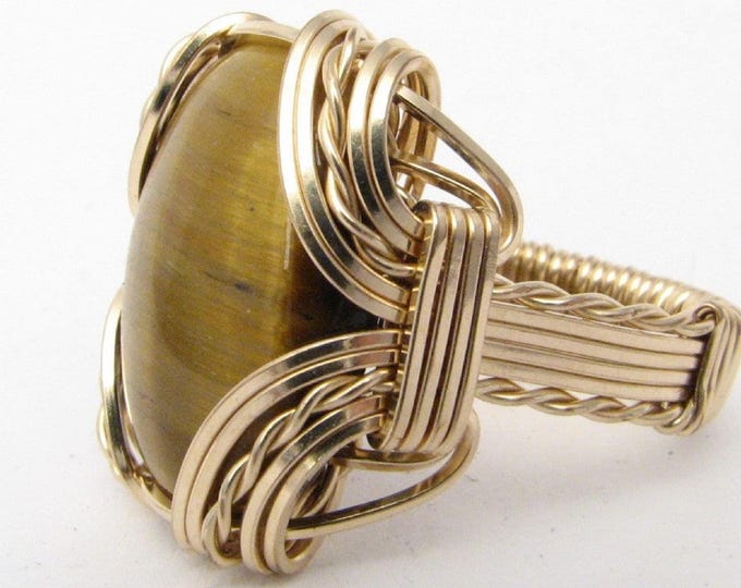 Tiger Eye Ring Handmade 14kt Gold Filled Wire Wrap with Lifetime Warranty