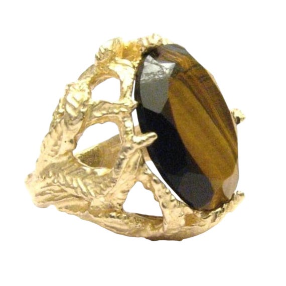 Handmade 14kt Gold Faceted Tiger Eye Claw Gemstone Ring Statement Ring Great Gift Idea