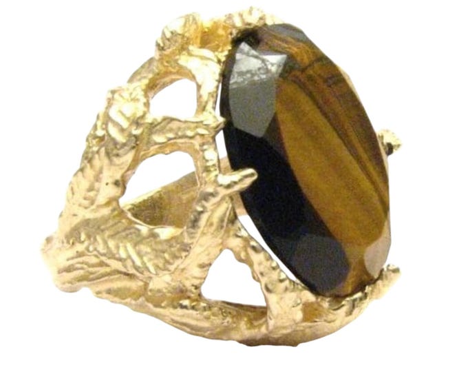 Handmade 14kt Gold Faceted Tiger Eye Claw Ring: Statement Jewelry