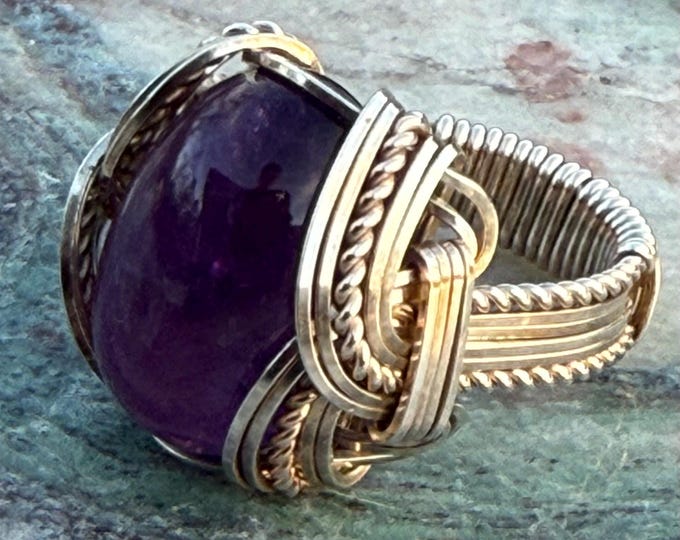 Amethyst Ring Sterling Silver Wire Wrap: Handmade February Birthstone