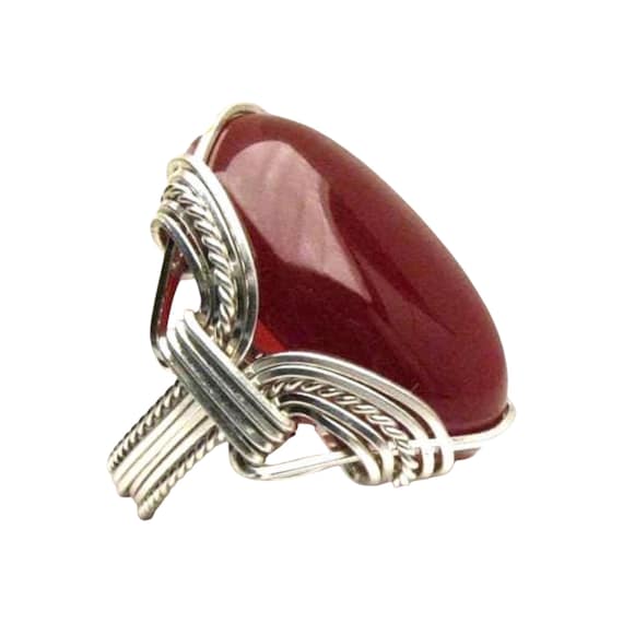 Sterling Silver Carnelian Wire Wrapped Cabochon Ring Great Gift Idea