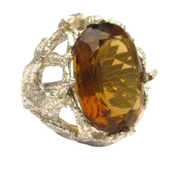 Handmade Sterling Silver Faceted Whiskey Quartz Ring Great Gift Idea