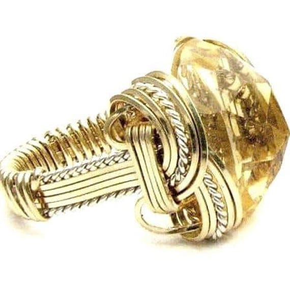 Handmade Wire Wrap Two Tone Sterling Silver/14kt Gold  Citrine Gemstone Ring Great Gift Idea