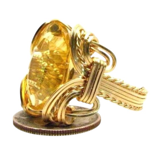 Handmade Artisan 14kt Gold  Wire Wrap Golden Citrine Gemstone Ring Great Gift Idea