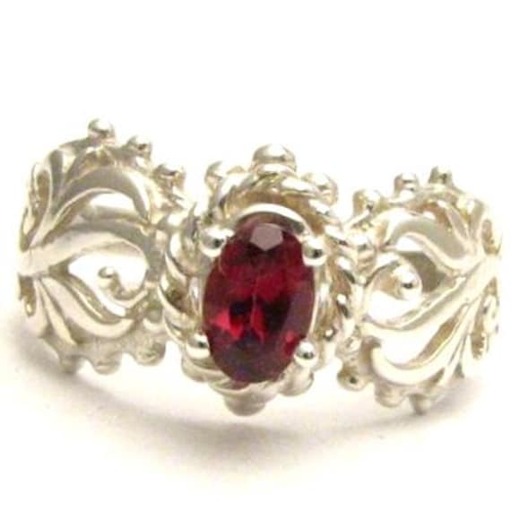Red Burgundy Rhodolite Garnet Filigree Swirled Design Solid Sterling Silver.  Custom Sized to fit you. Great Gift Idea