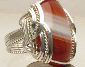 Handmade Sterling Silver Wire Wrap Striped Sardonyx Ring Great Gift Idea