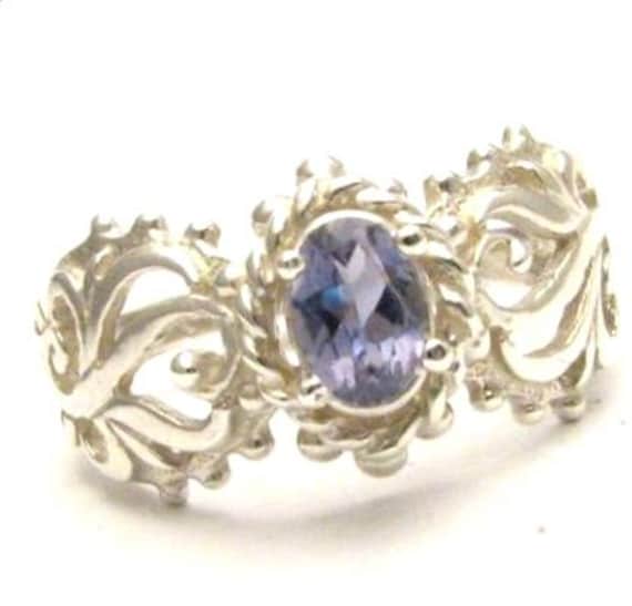 Iolite Light Purple Violet Filigree Ring Vine Solid Sterling Silver.  Custom Sized to fit you. Great Gift Idea